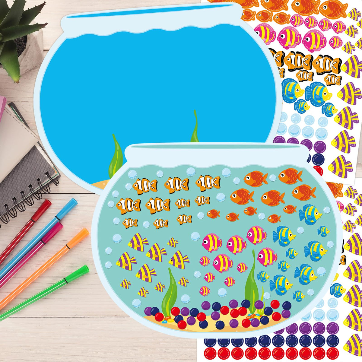 Fancy Land 100th Day Fish Tank Sticker Craft Kit – 16 Backgrounds & 16 Sticker Sheets