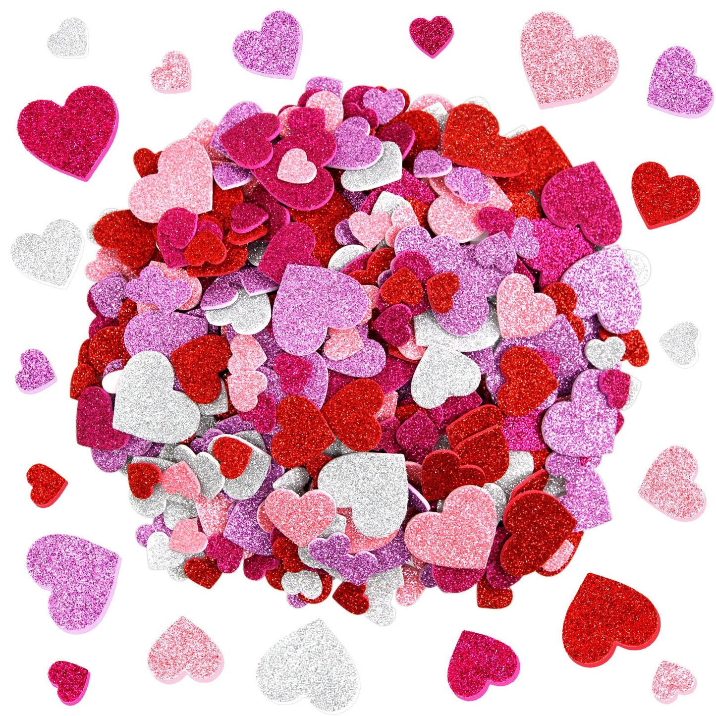 Fancy Land Glitter Heart Stickers – 500 Pcs Foam Heart Shapes, Self-Adhesive