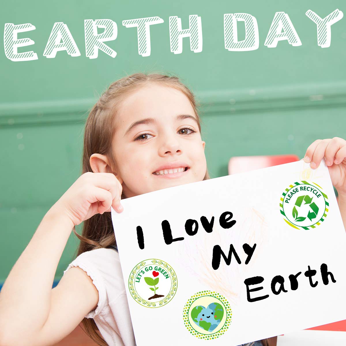 Fancy Land Save The Earth Stickers for Kids – 500-Count Perforated Roll for Classroom Earth Day