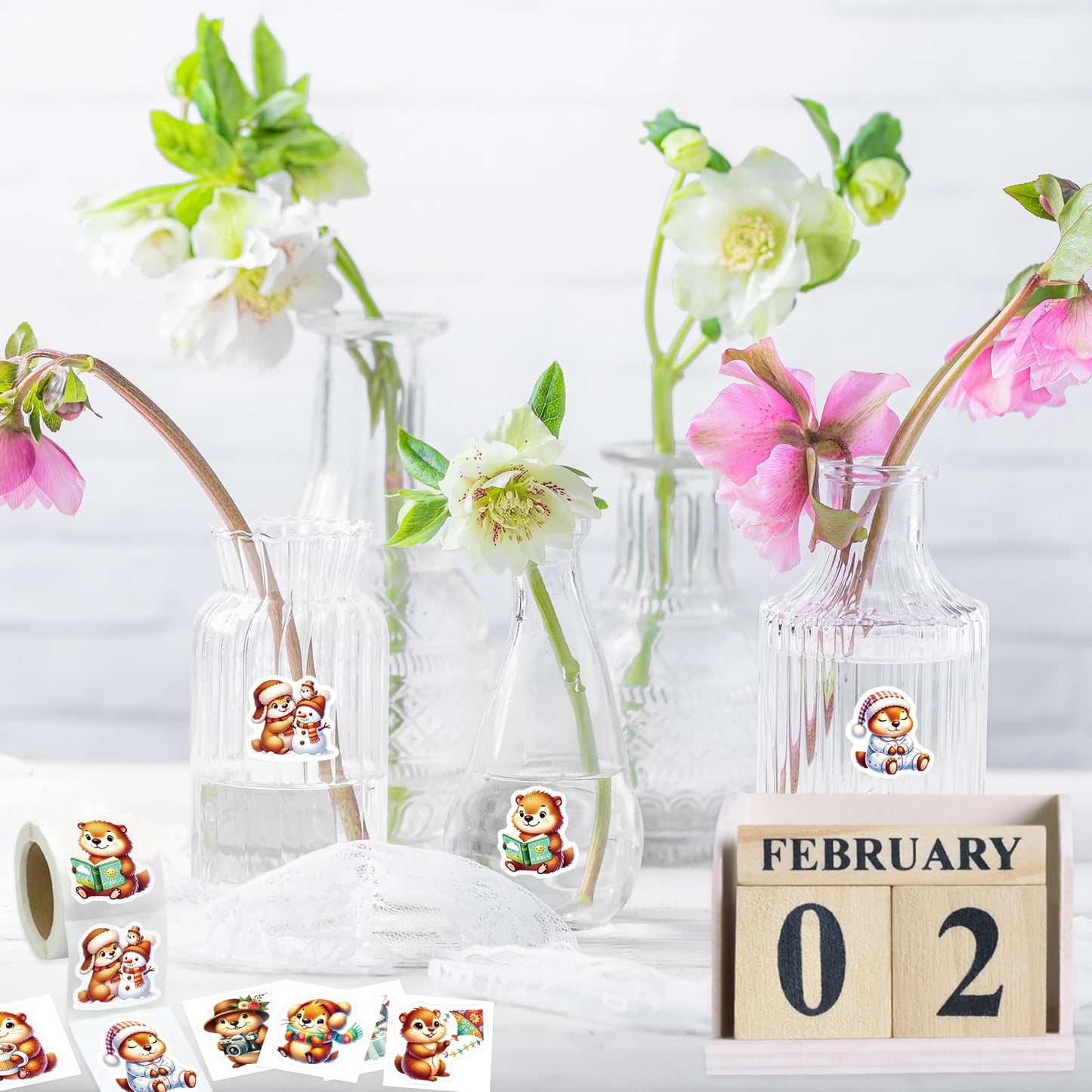 Fancy Land Groundhog Stickers Roll — 200 Perforated Groundhog Decals for Scrapbooks, Journals & DIY Crafts