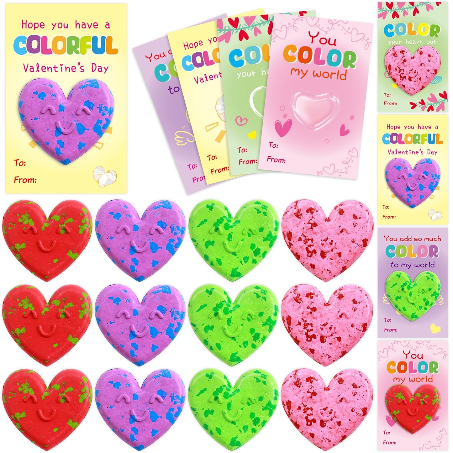 Fancy Land 24-Pack Valentines Cards + Heart Crayons for Kids