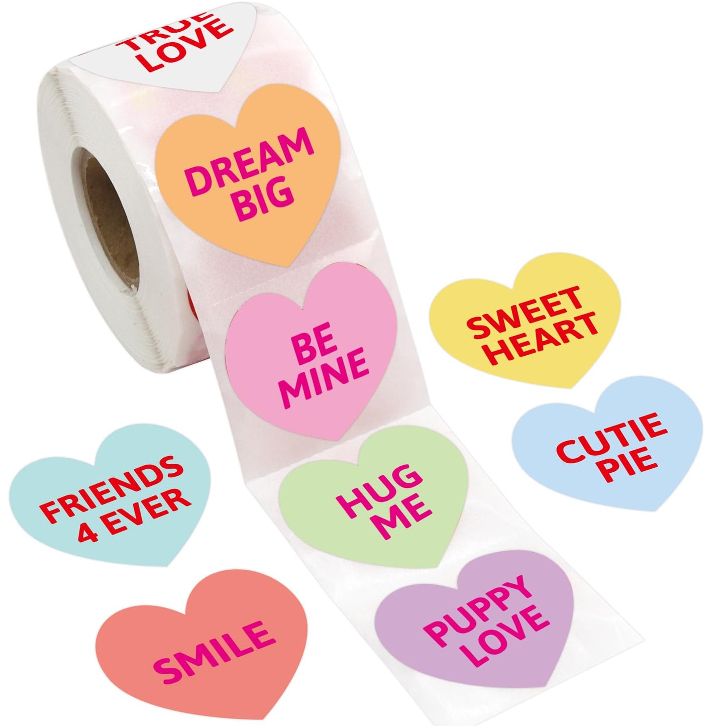 Fancy Land Heart Sticker Set – 500 Colorful Valentine Candy Hearts for Kids
