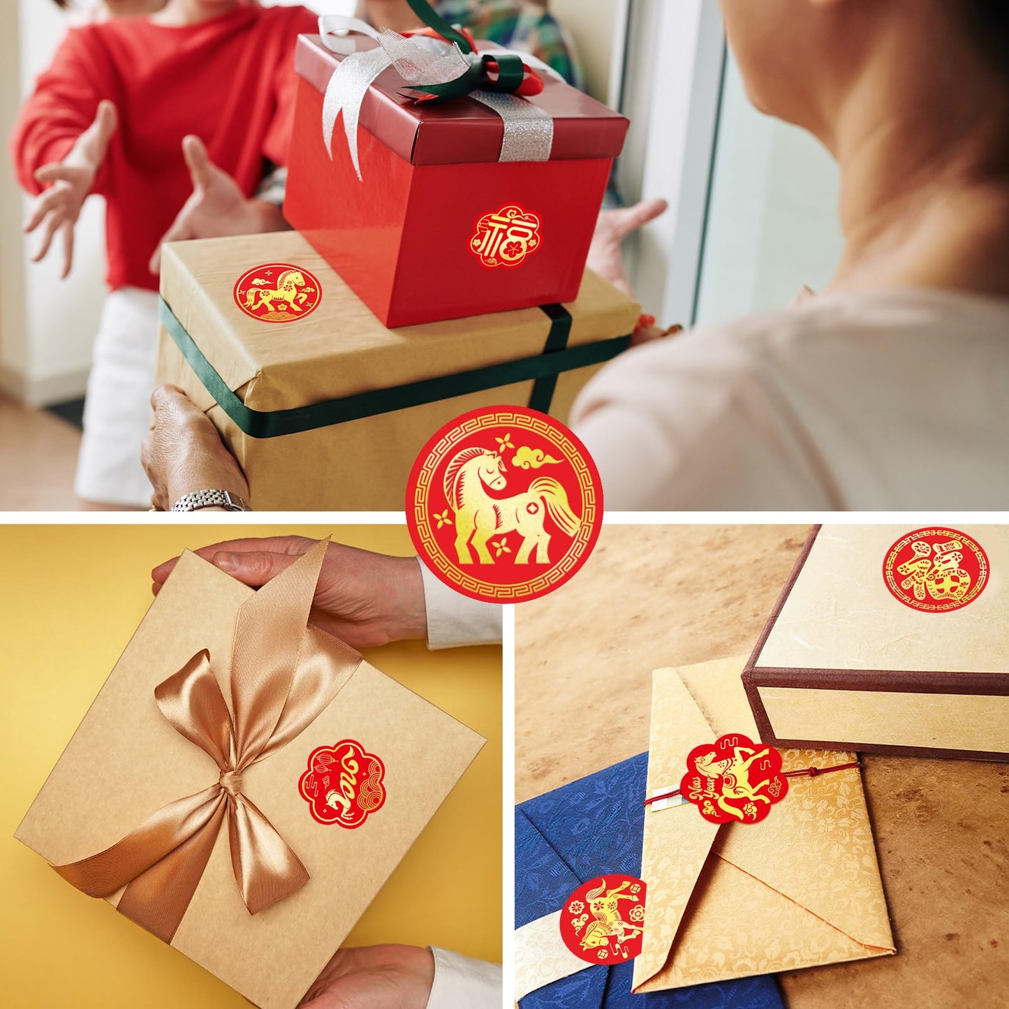 Fancy Land 240 Pcs Chinese New Year Stickers Gold Foil — Year of the Horse, 12 Sheets