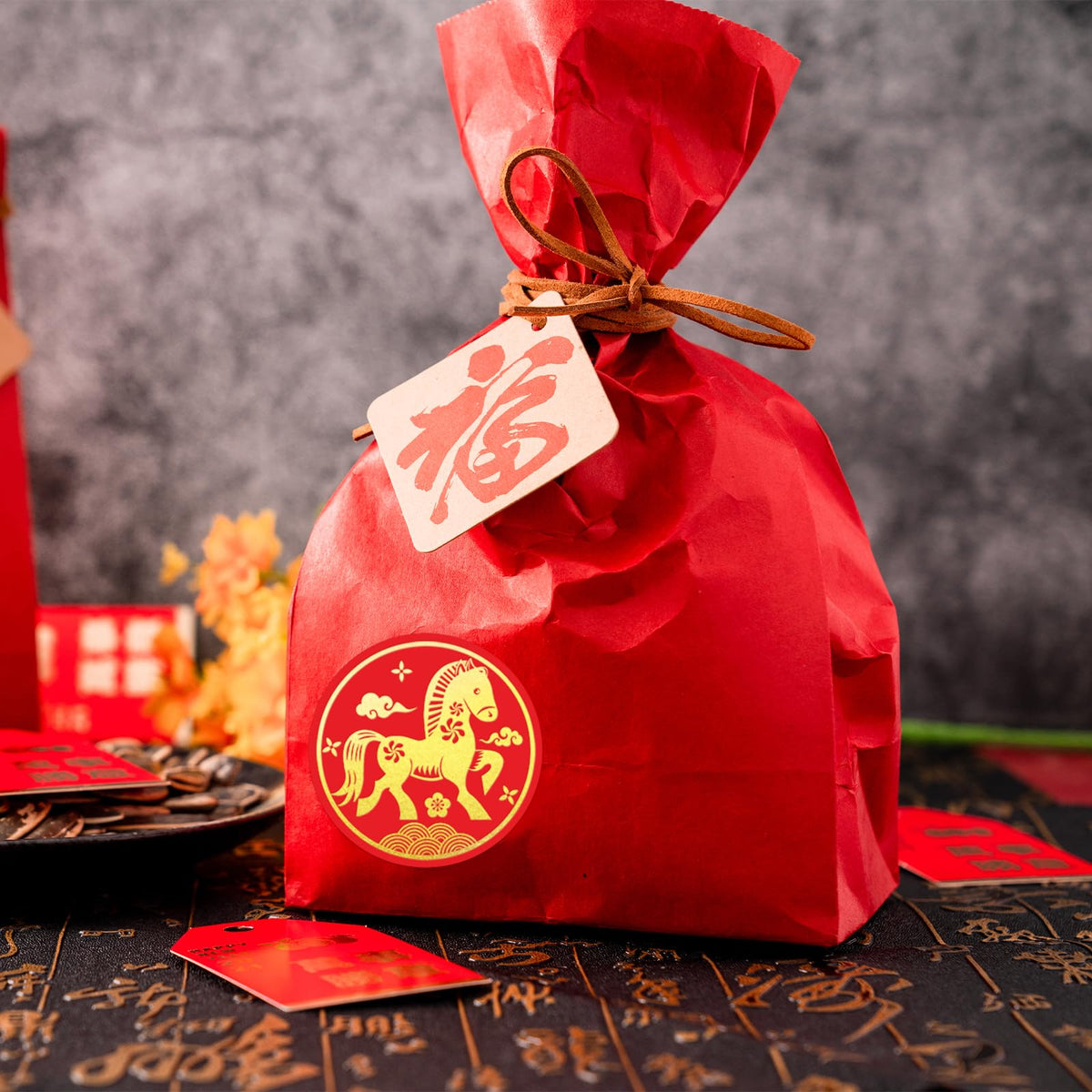 Fancy Land 240 Pcs Chinese New Year Stickers Gold Foil — Year of the Horse, 12 Sheets