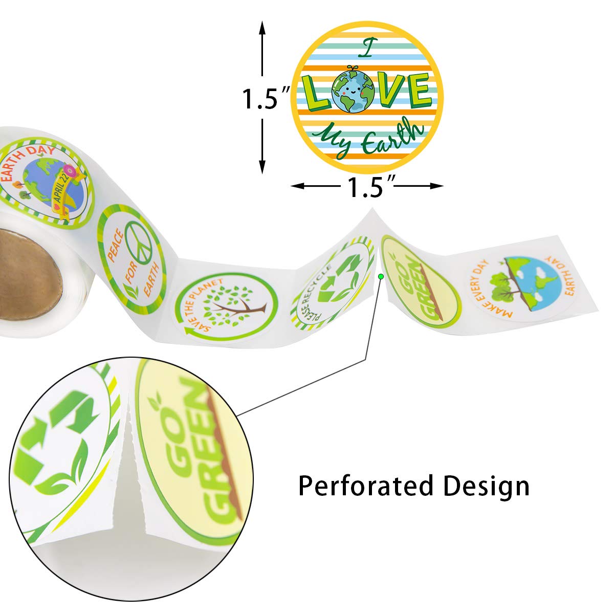 Fancy Land Save The Earth Stickers for Kids – 500-Count Perforated Roll for Classroom Earth Day