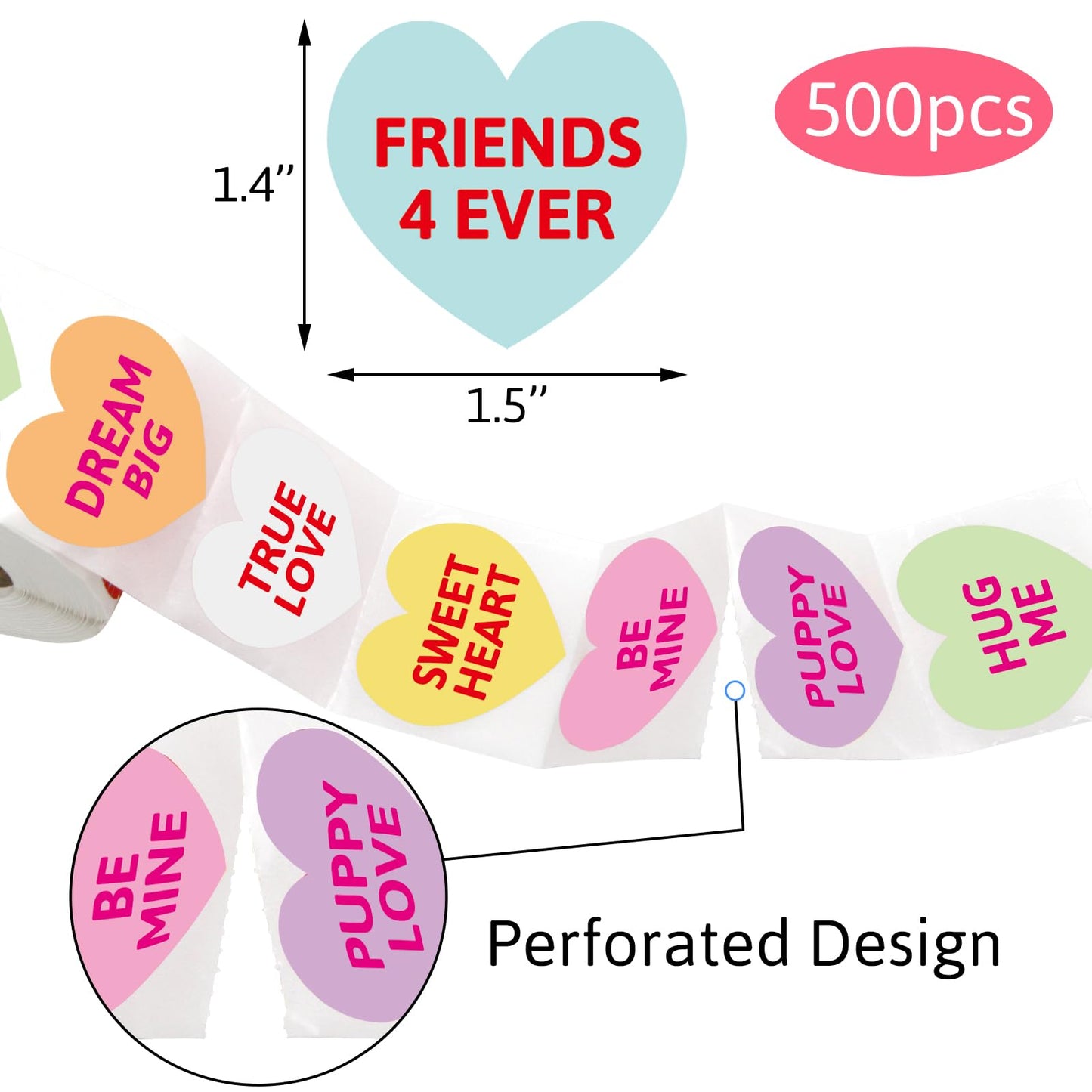 Fancy Land Heart Sticker Set – 500 Colorful Valentine Candy Hearts for Kids