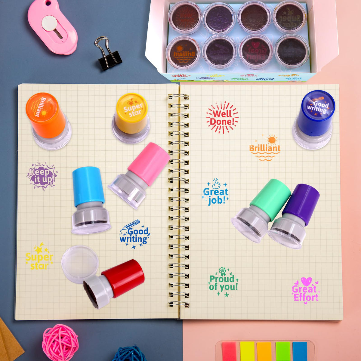 Fancy Land Teacher Stamps – Self-Inking Classroom Rubber Stamp Set (8 Pieces)