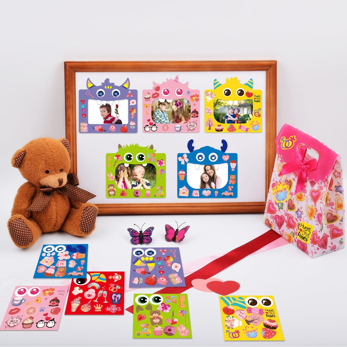 Fancy Land Valentines Picture Frame Craft Kits for Kids – Monster Photo Frames for Valentine’s Day (24 Pack)