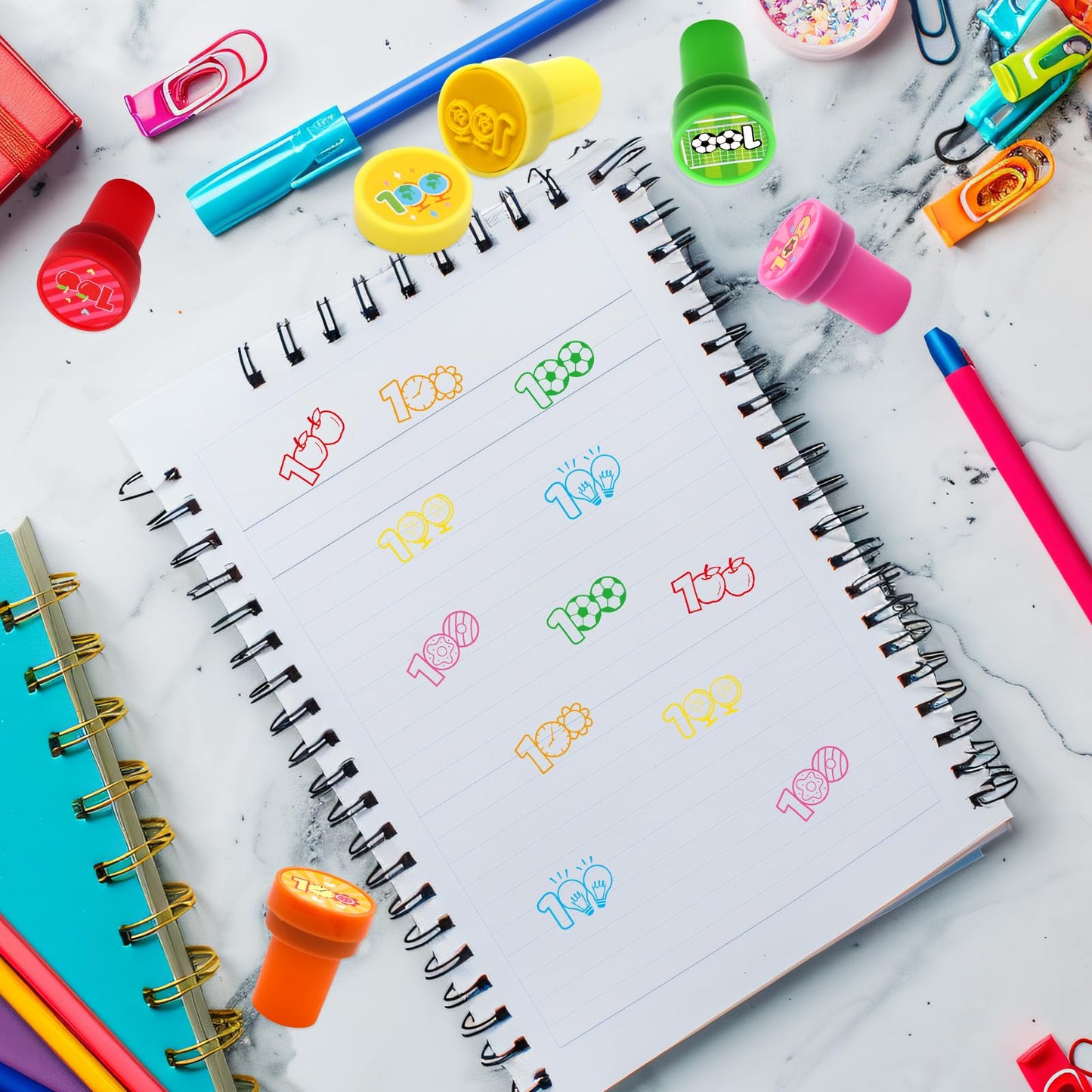 Fancy Land 100 Days of School Stamps – 12 Self-Inking Classroom Rewards (6 Designs)
