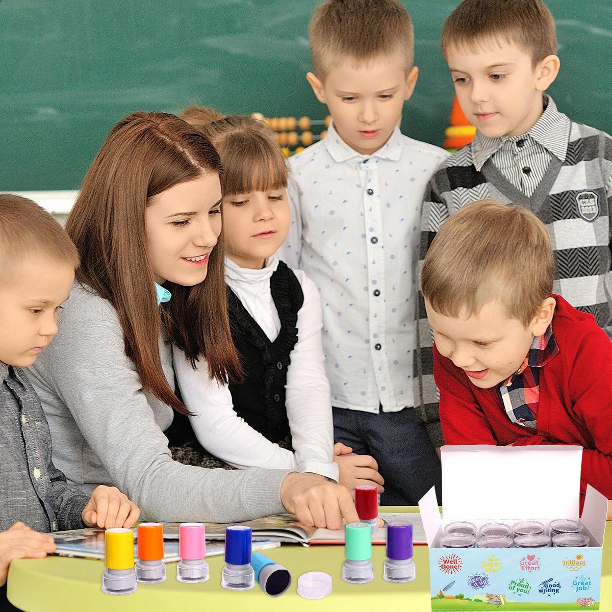 Fancy Land Teacher Stamps – Self-Inking Classroom Rubber Stamp Set (8 Pieces)