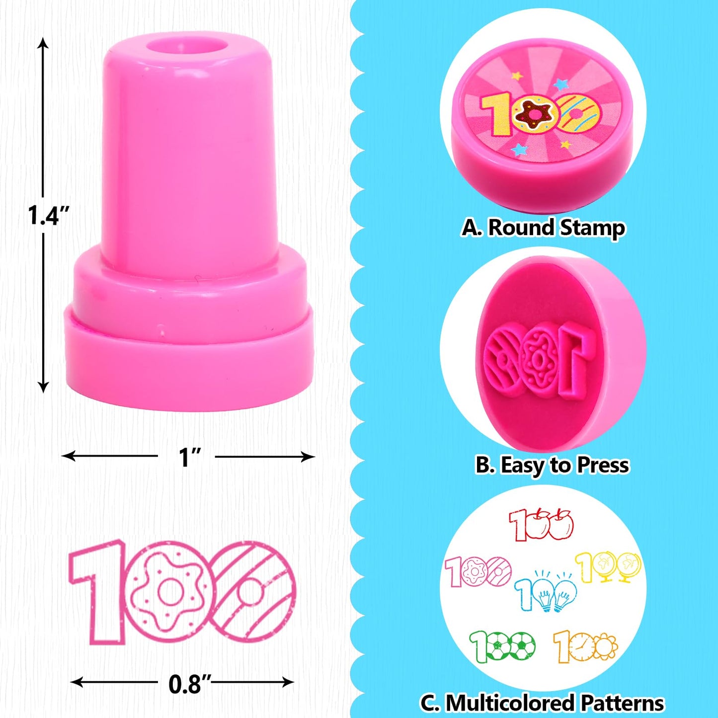 Fancy Land 100 Days of School Stamps – 12 Self-Inking Classroom Rewards (6 Designs)