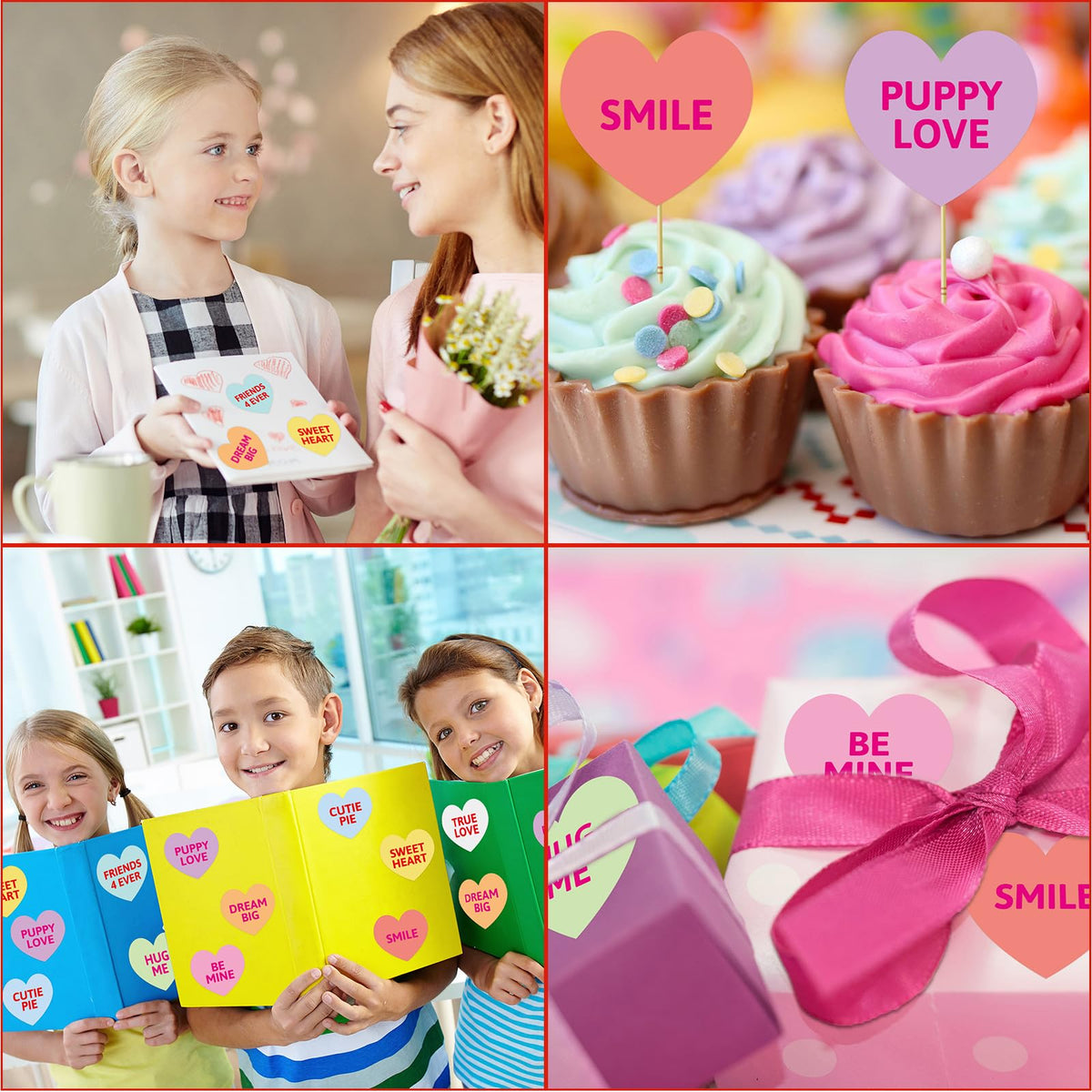 Fancy Land Heart Sticker Set – 500 Colorful Valentine Candy Hearts for Kids