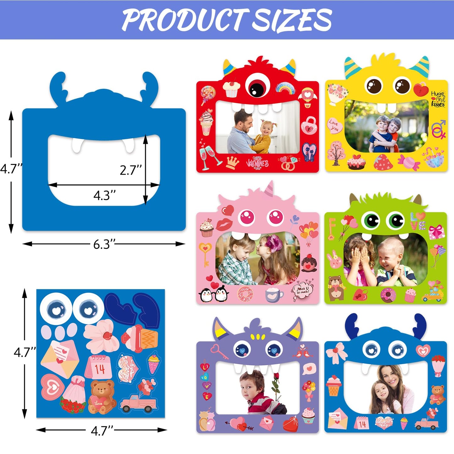 Fancy Land Valentines Picture Frame Craft Kits for Kids – Monster Photo Frames for Valentine’s Day (24 Pack)