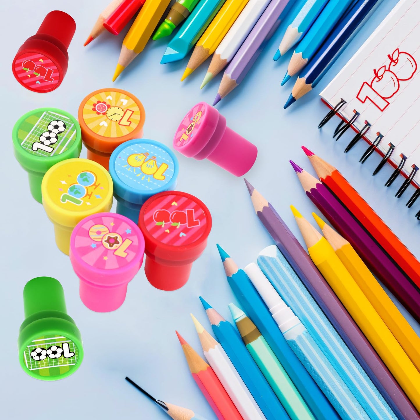Fancy Land 100 Days of School Stamps – 12 Self-Inking Classroom Rewards (6 Designs)