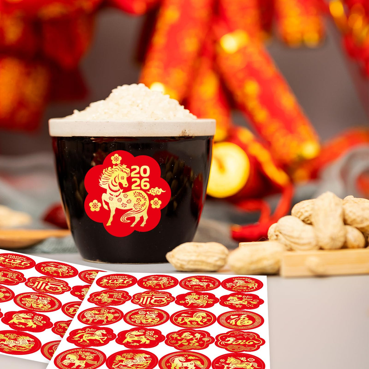 Fancy Land 240 Pcs Chinese New Year Stickers Gold Foil — Year of the Horse, 12 Sheets