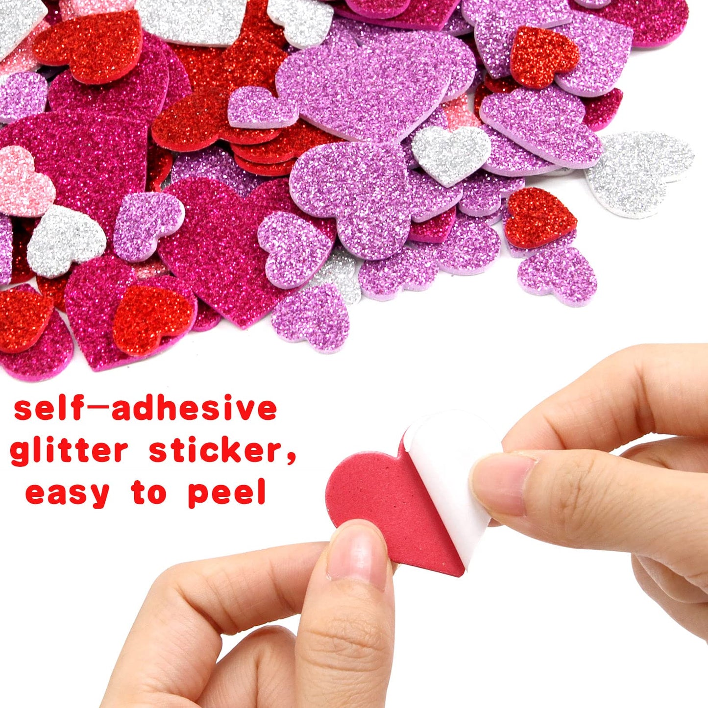 Fancy Land Glitter Heart Stickers – 500 Pcs Foam Heart Shapes, Self-Adhesive