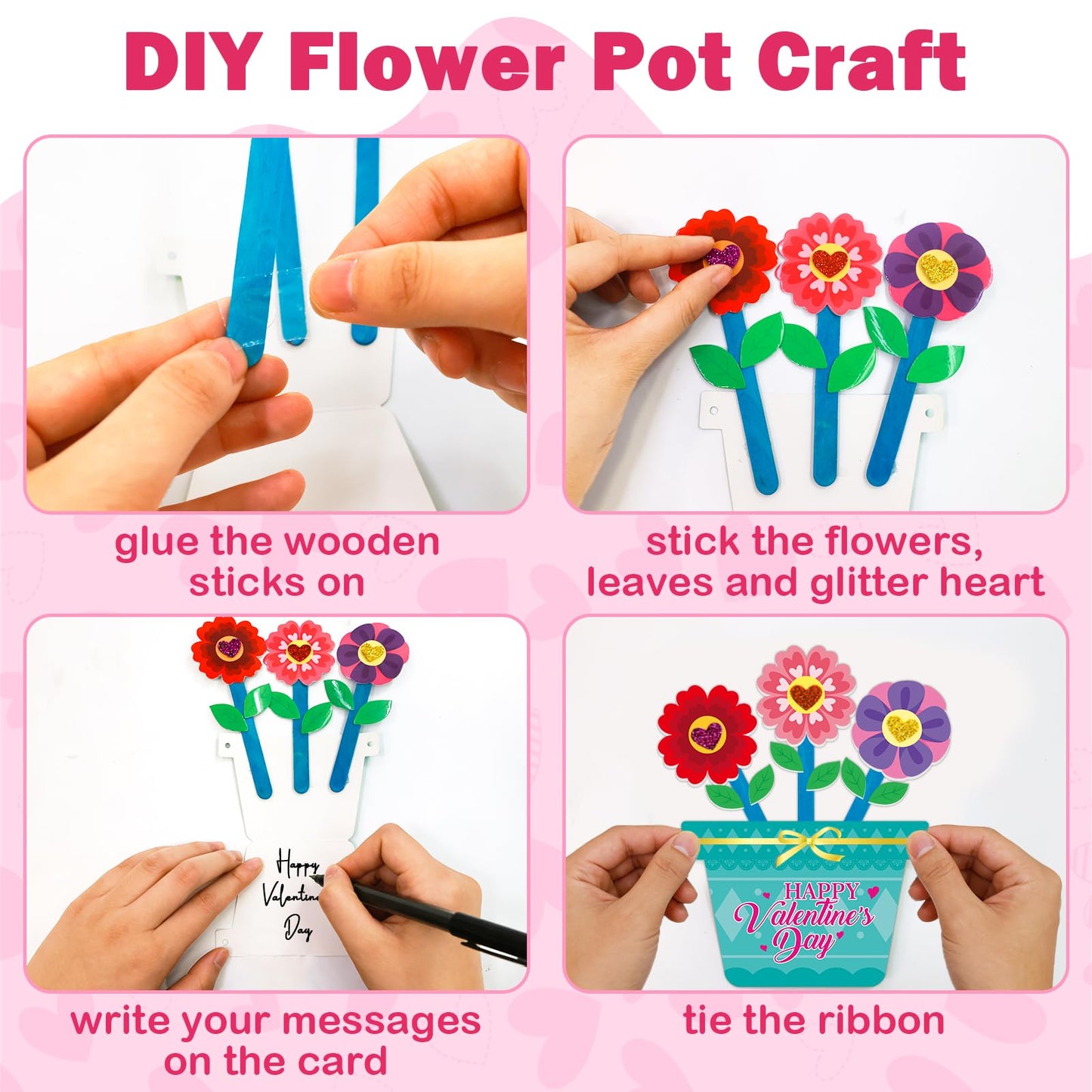 Fancy Land 24-Set Valentines Day Crafts for Kids | Foam Flower Pot Cards & Classroom Decor