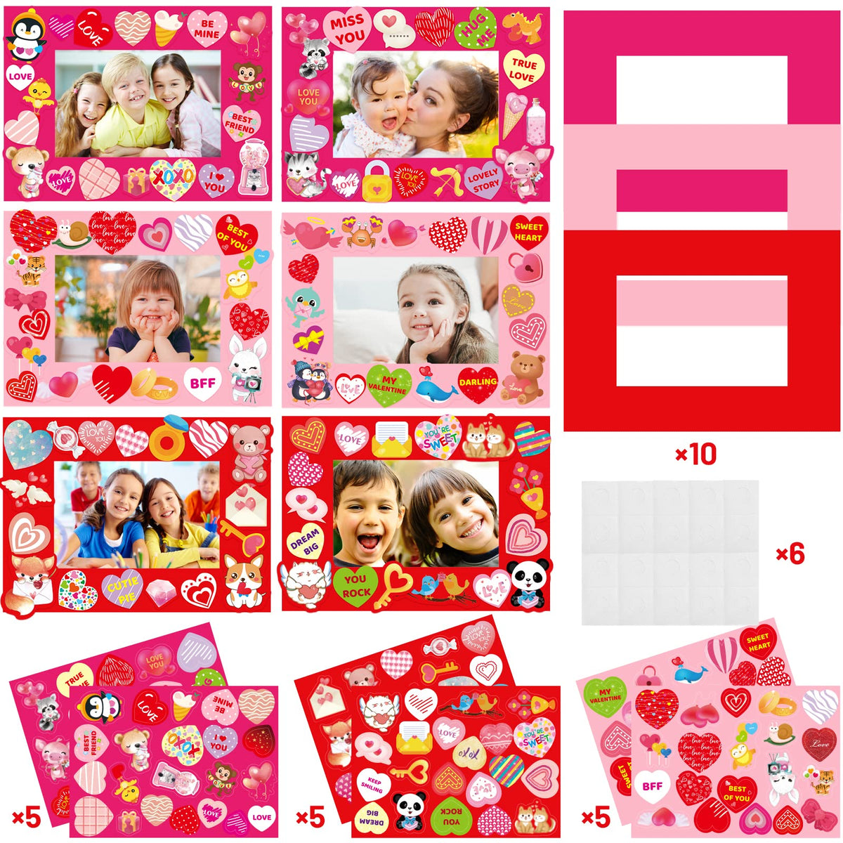Fancy Land Valentines Frame Craft Kits – 30 Pack with Heart Stickers