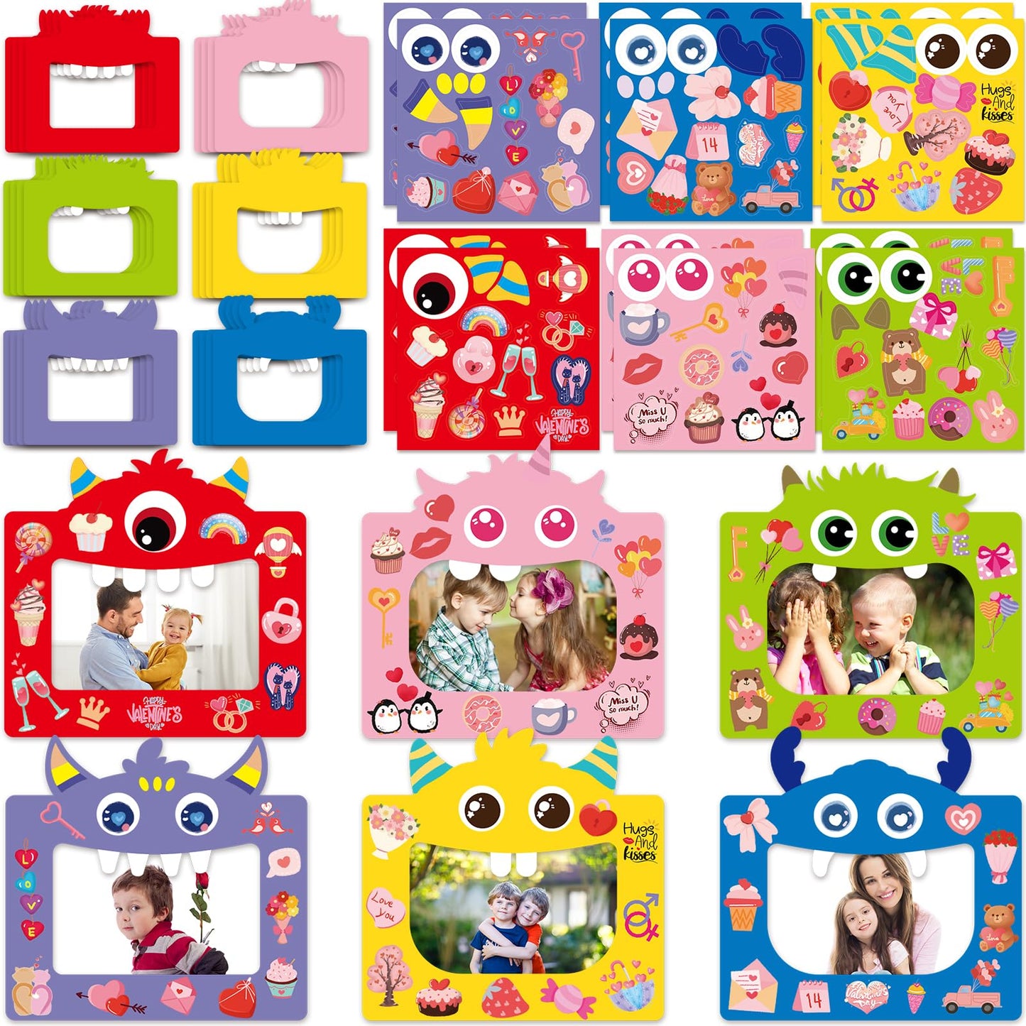 Fancy Land Valentines Picture Frame Craft Kits for Kids – Monster Photo Frames for Valentine’s Day (24 Pack)