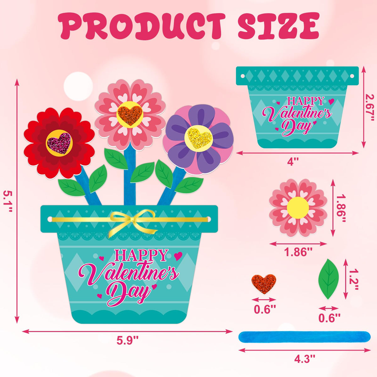 Fancy Land 24-Set Valentines Day Crafts for Kids | Foam Flower Pot Cards & Classroom Decor