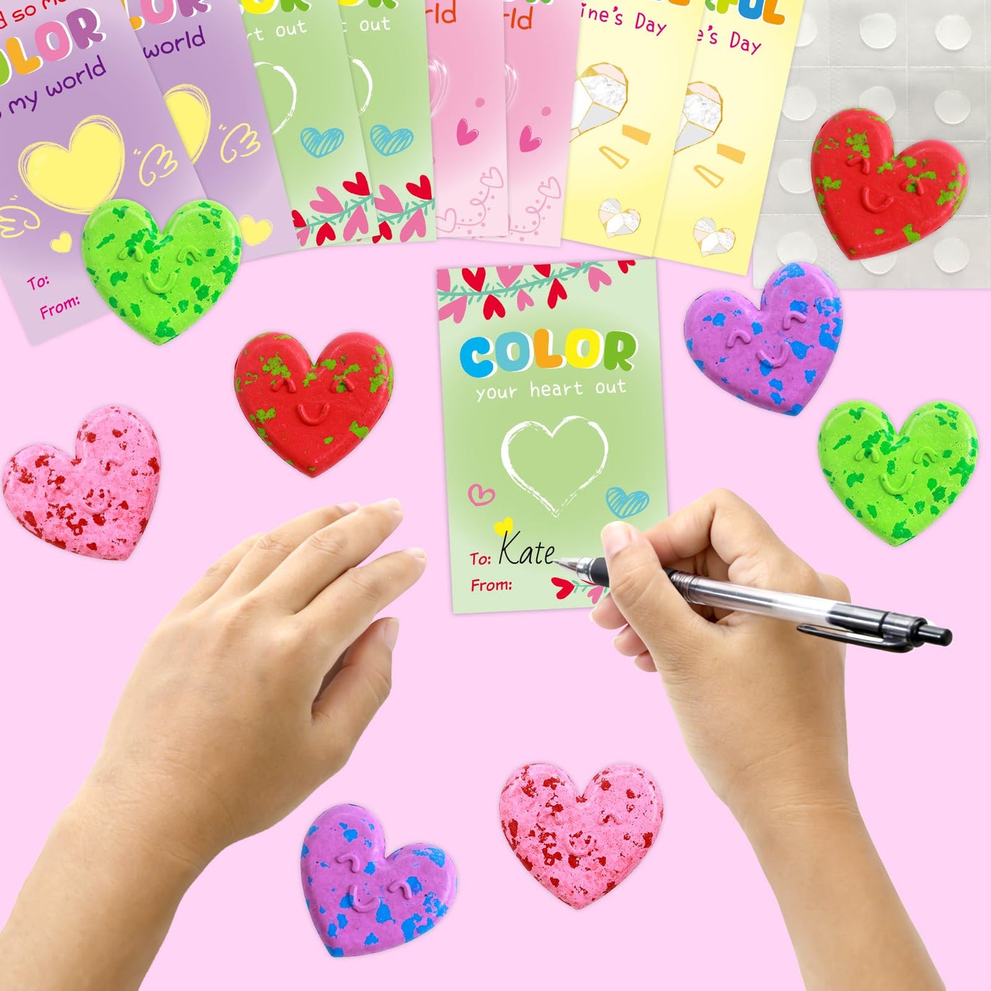 Fancy Land 24-Pack Valentines Cards + Heart Crayons for Kids