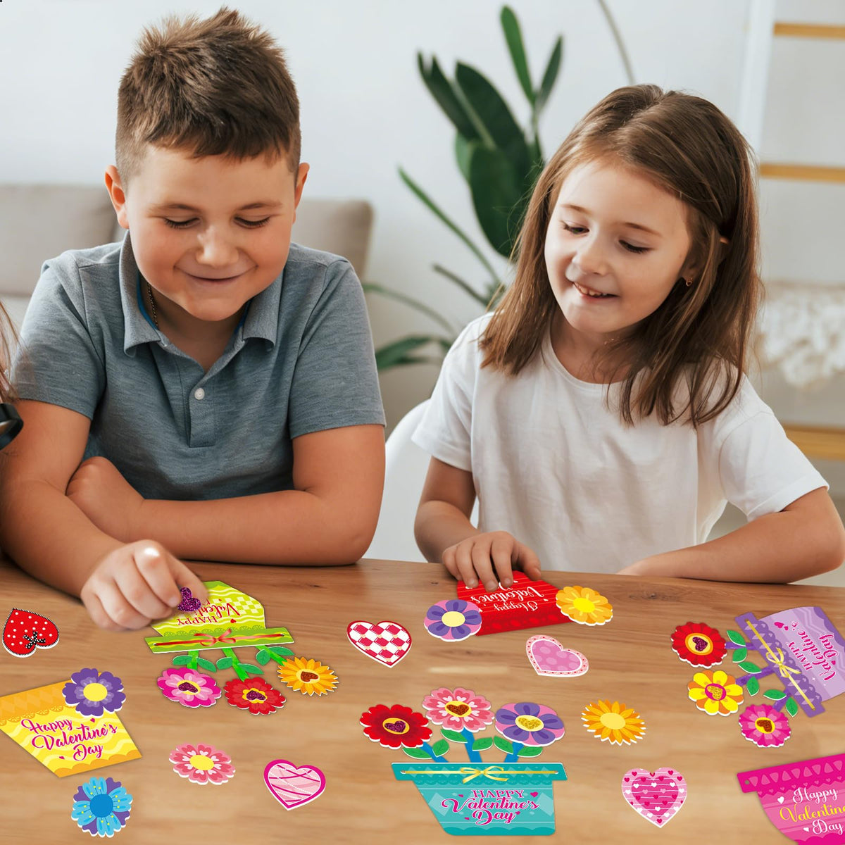 Fancy Land 24-Set Valentines Day Crafts for Kids | Foam Flower Pot Cards & Classroom Decor