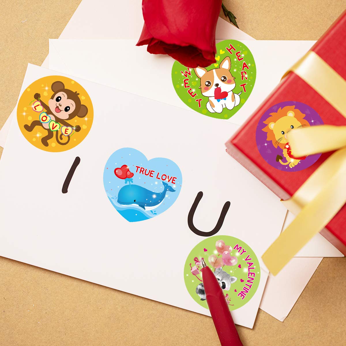 Fancy Land 600 Valentines Stickers for Kids – Heart & Animal Designs for Party Decoration