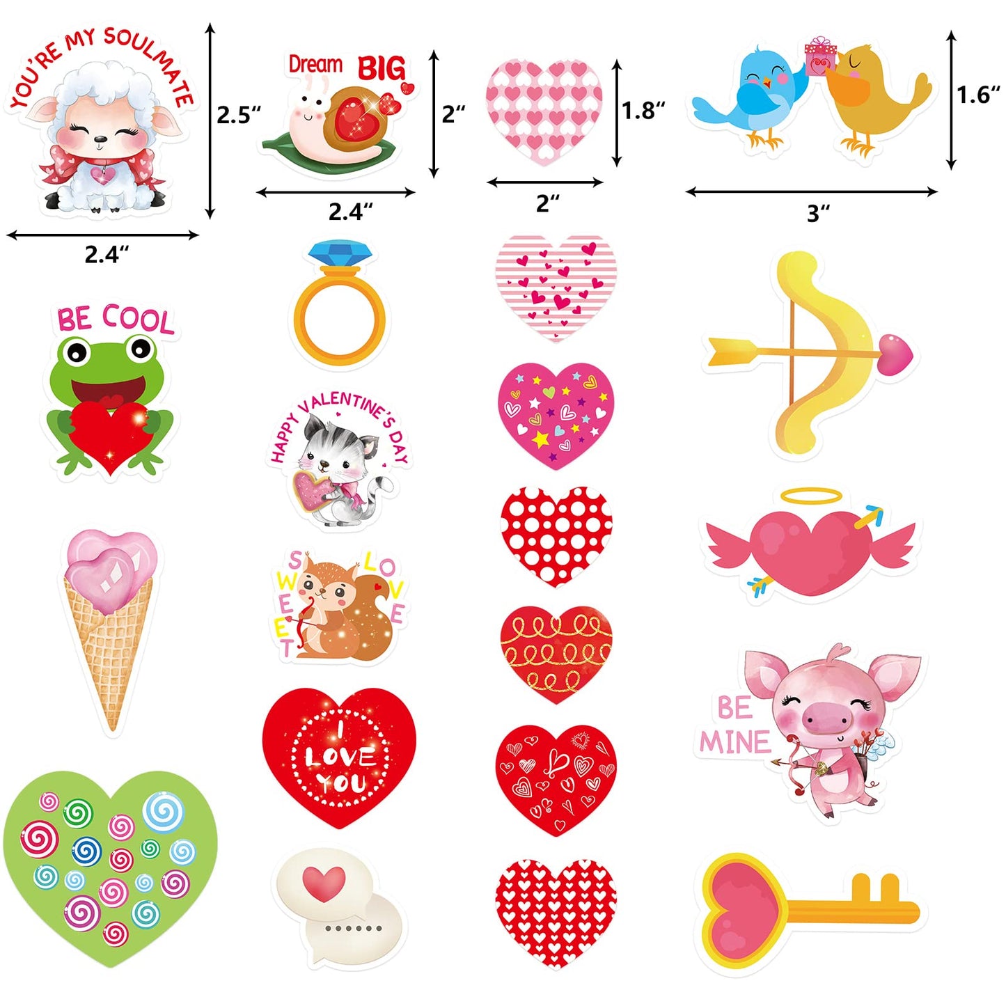 Fancy Land Valentines Stickers for Kids – 100 Pcs Waterproof Vinyl