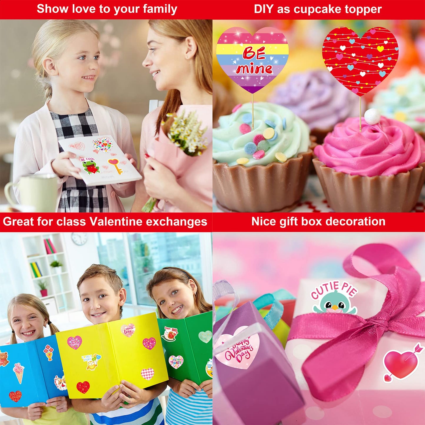 Fancy Land Valentines Stickers for Kids – 100 Pcs Waterproof Vinyl