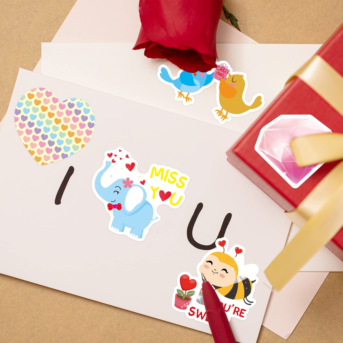 Fancy Land Valentines Stickers for Kids – 100 Pcs Waterproof Vinyl