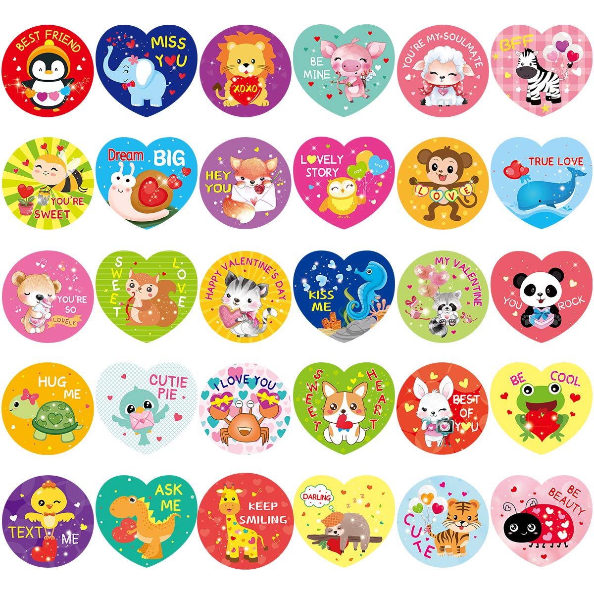 Fancy Land 600 Valentines Stickers for Kids – Heart & Animal Designs for Party Decoration