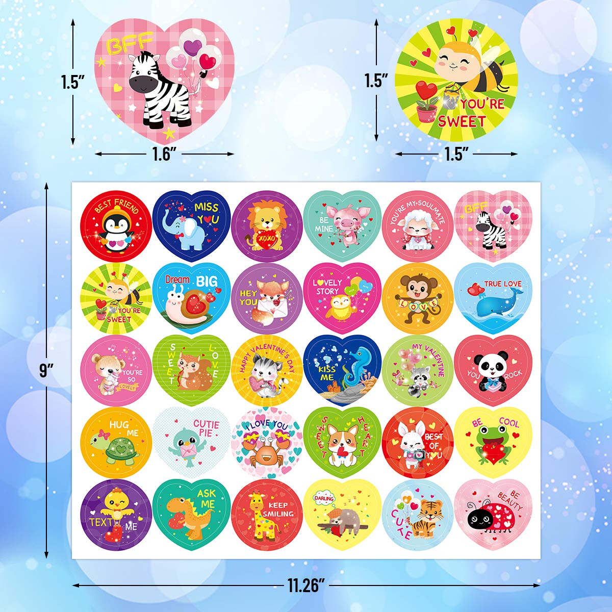 Fancy Land 600 Valentines Stickers for Kids – Heart & Animal Designs for Party Decoration