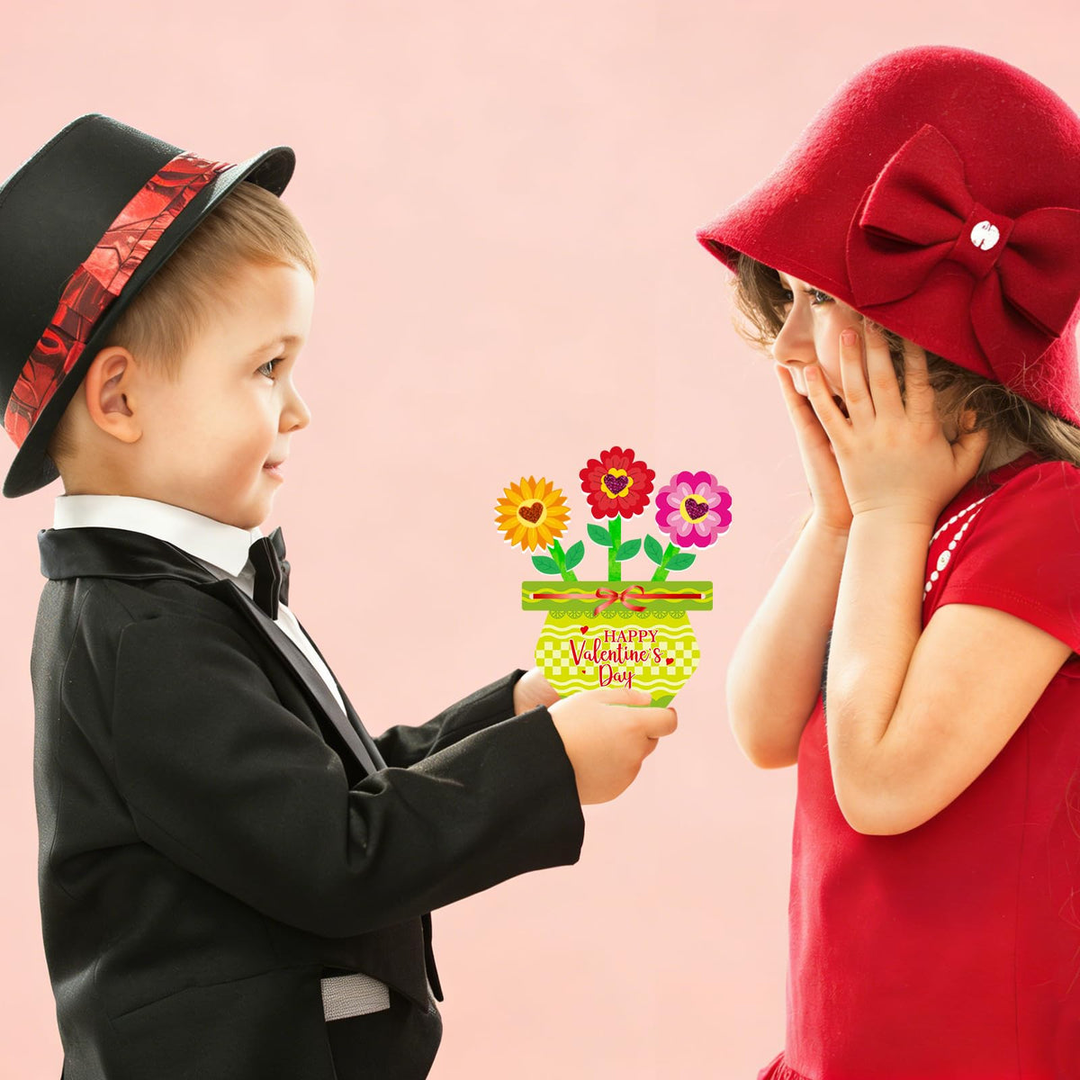 Fancy Land 24-Set Valentines Day Crafts for Kids | Foam Flower Pot Cards & Classroom Decor