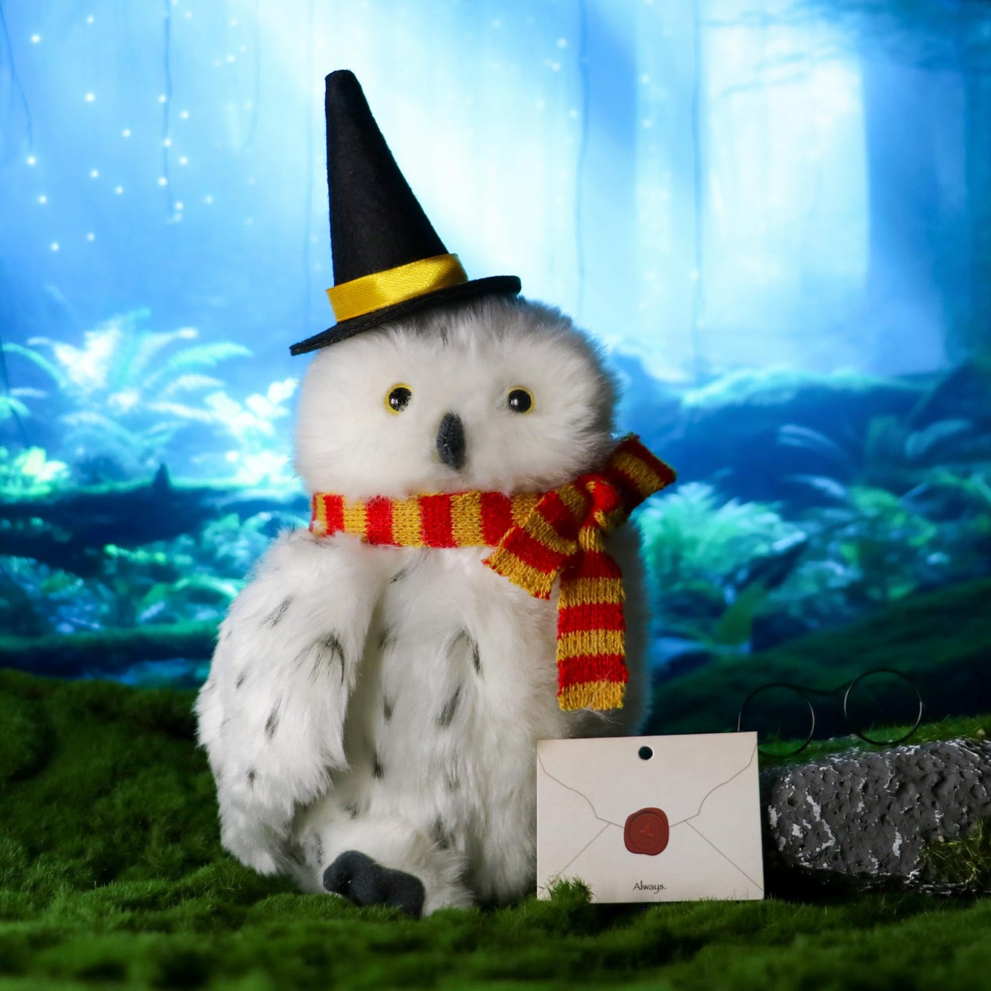 Fancy Space Wizard World Owl Plush - Cute Stuffed Owl with Glasses, Hat & Scarf | Kids & Fantasy Gift