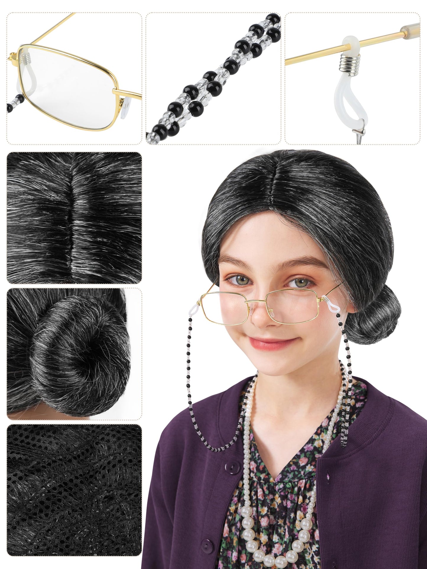 FancyFun 8 Pcs Old Lady Costume for Kids – 100 Days of School Dress-Up (Ages 11-13)
