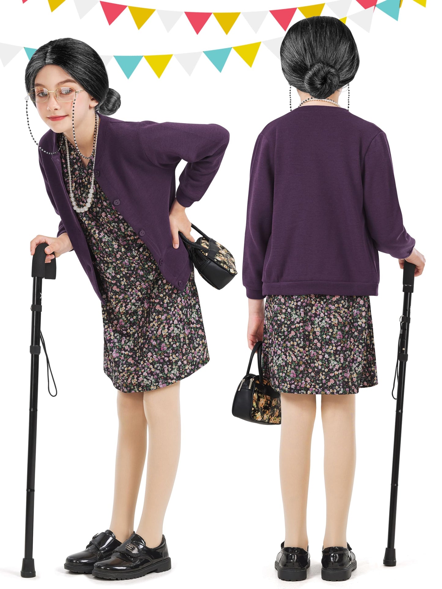 FancyFun 8 Pcs Old Lady Costume for Kids – 100 Days of School Dress-Up (Ages 11-13)