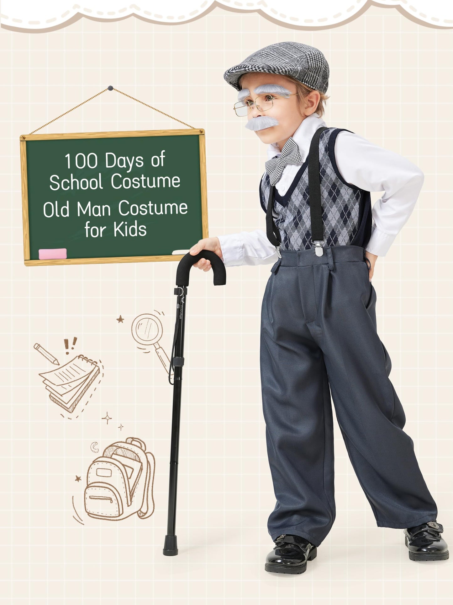 FancyFun 9-Piece 100 Days of School Old Man Costume for Boys 3-4T