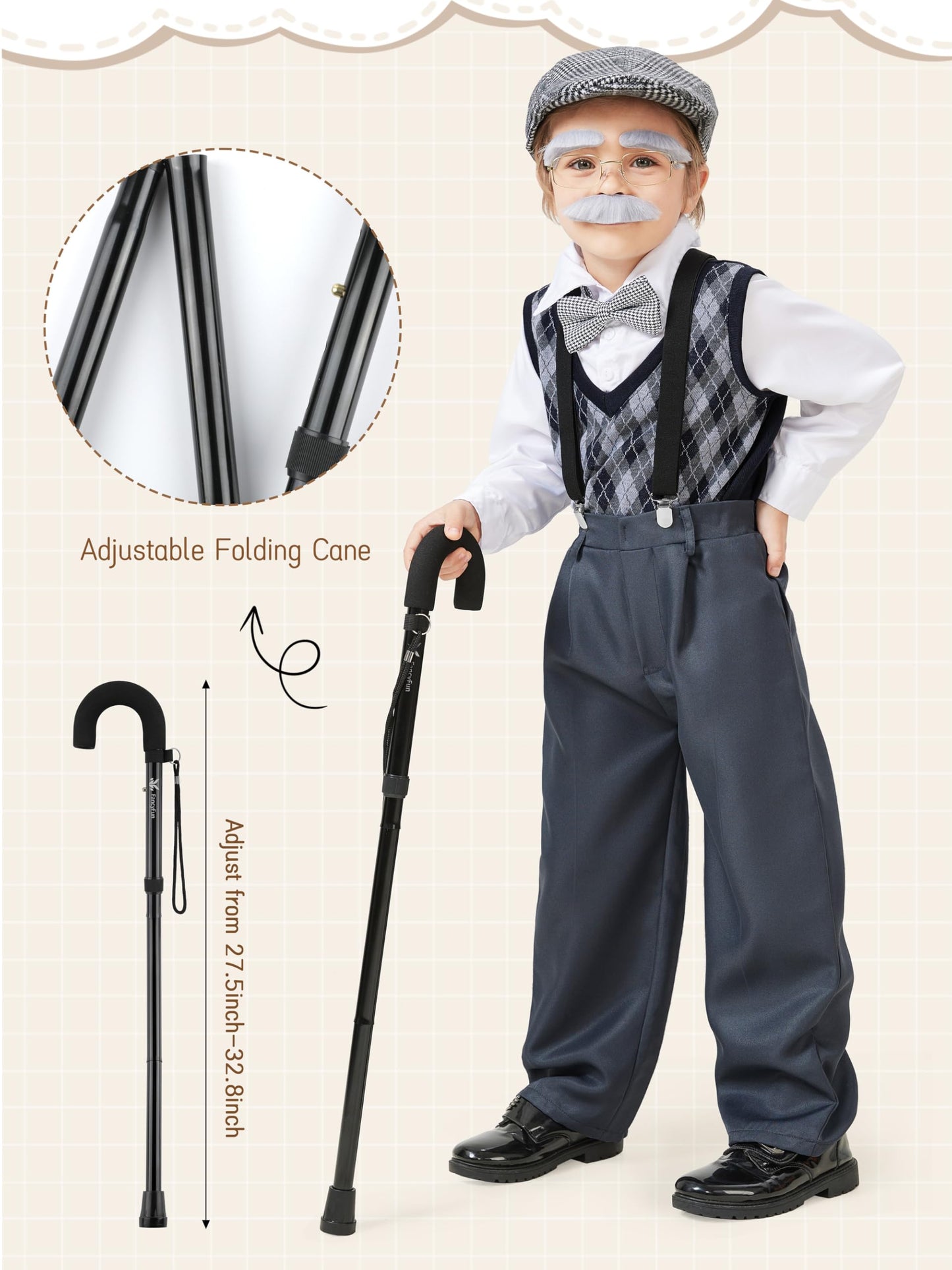 FancyFun 9-Piece 100 Days of School Old Man Costume for Boys 3-4T