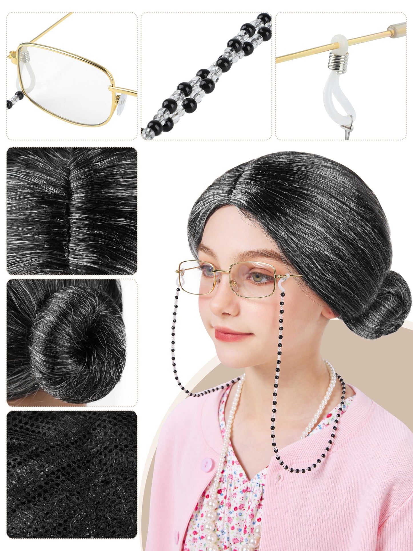 FancyFun 8-Piece Old Lady Costume for Kids — 100 Days Dress-Up (Girls 3-4T)