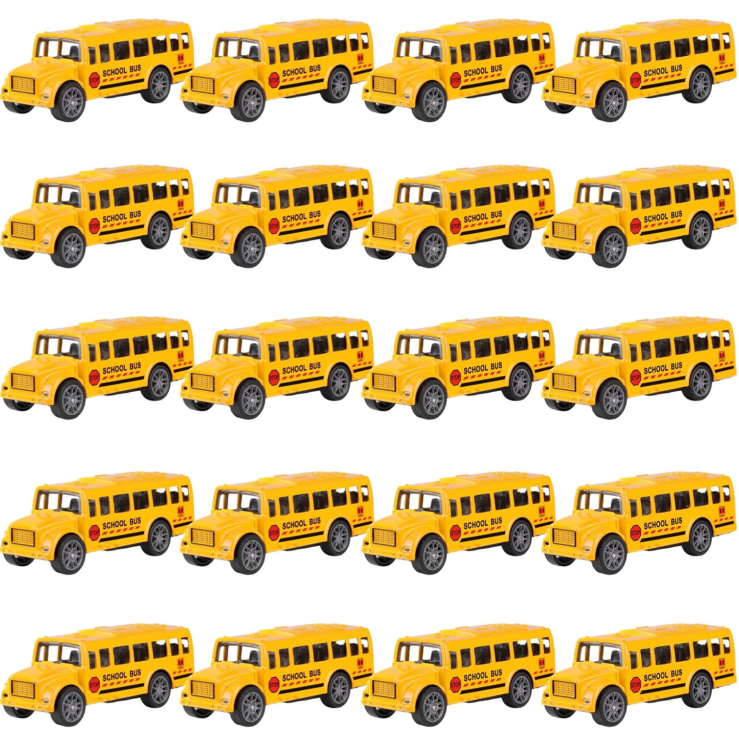 FANELEQU 20-Pack 3.4-Inch Yellow School Bus Die-Cast Pull-Back Toys