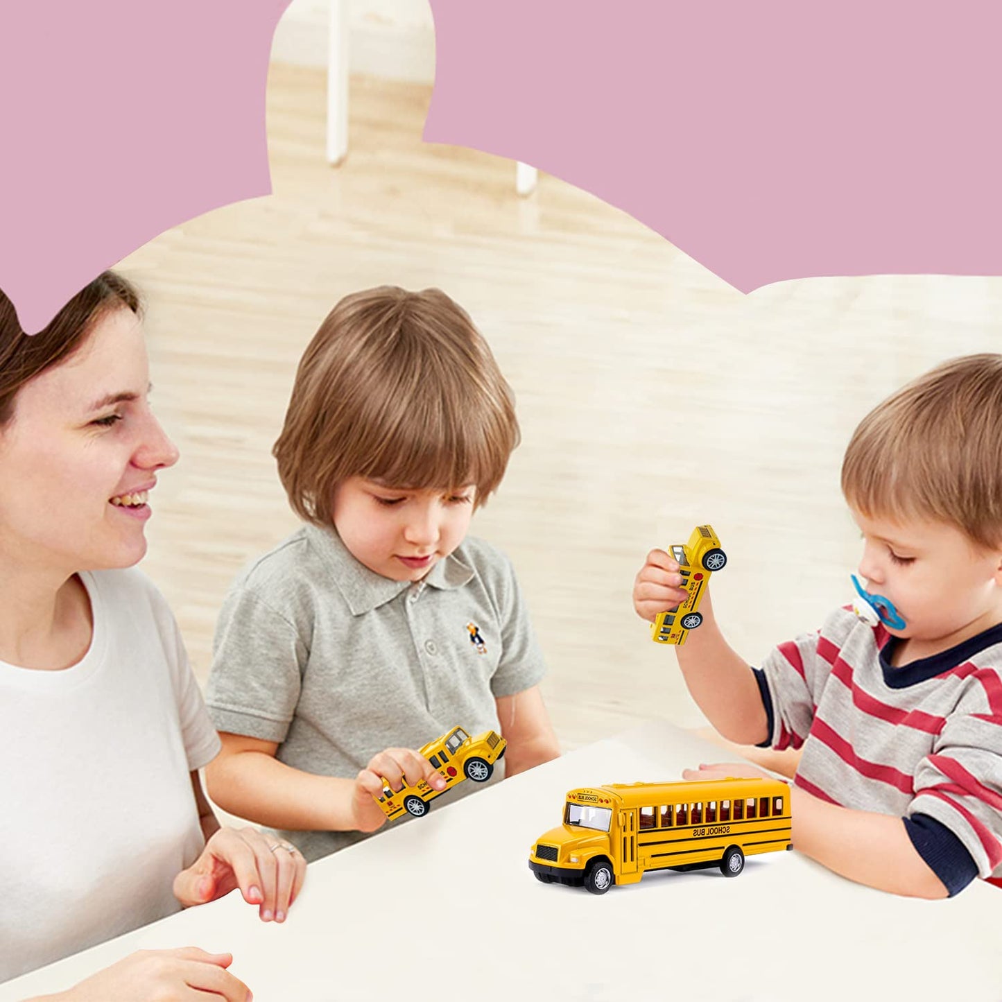 FANELEQU 3 Pack Pull Back School Bus Playset - Die-Cast Metal Toys for Kids