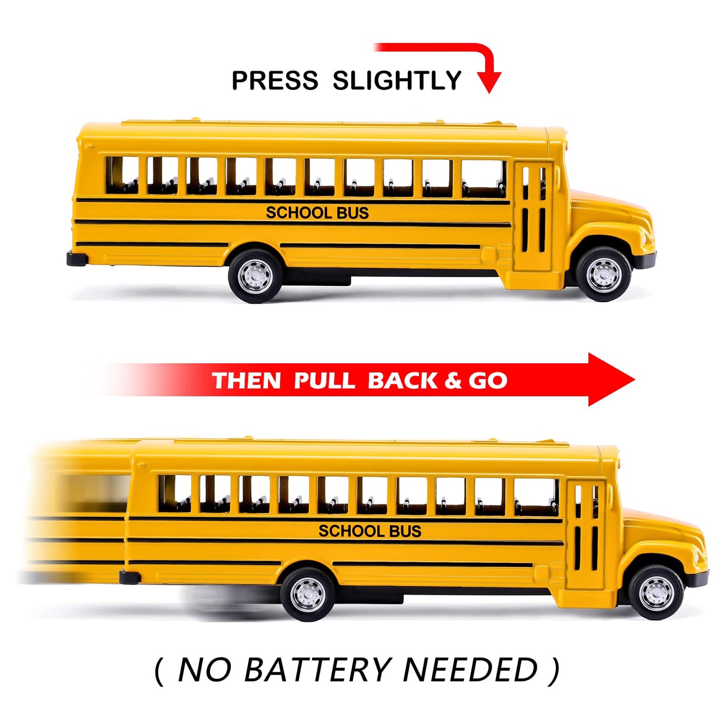 FANELEQU 3 Pack Pull Back School Bus Playset - Die-Cast Metal Toys for Kids