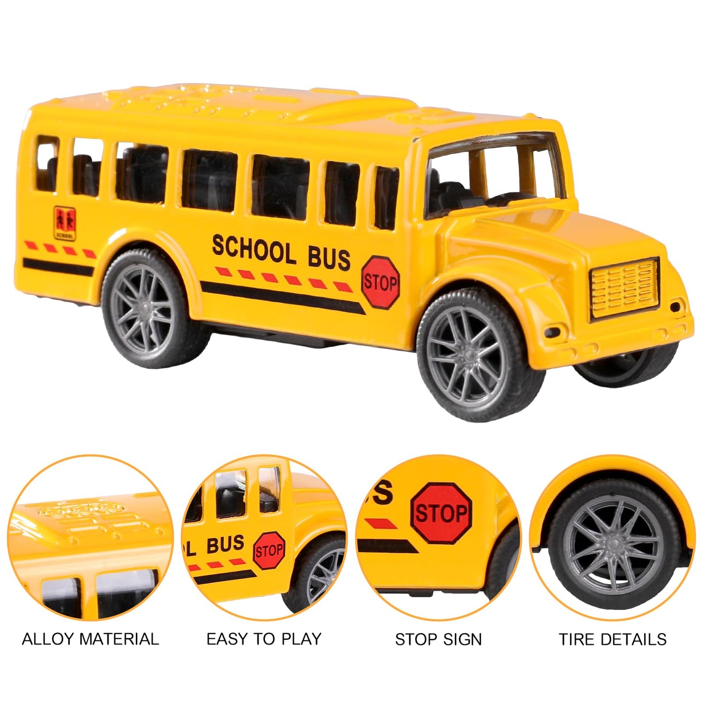 FANELEQU 20-Pack 3.4-Inch Yellow School Bus Die-Cast Pull-Back Toys