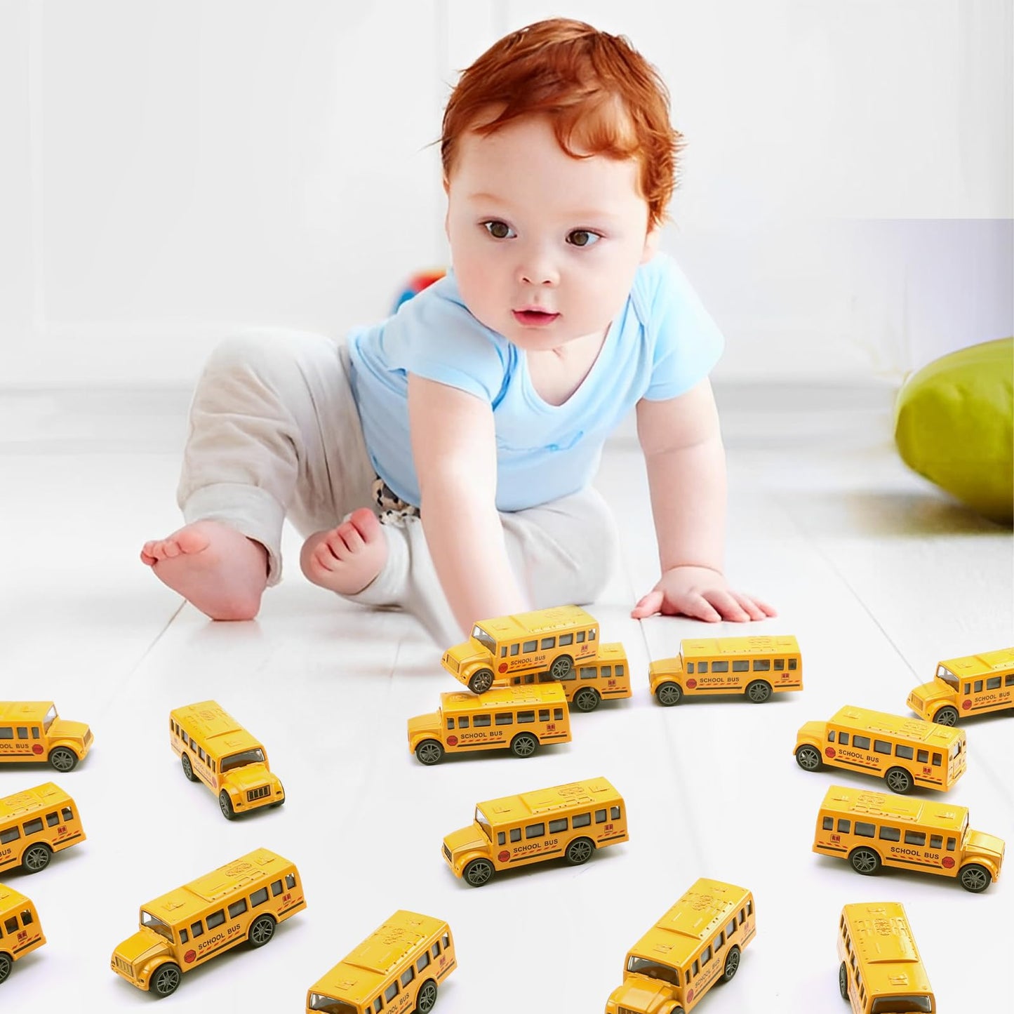FANELEQU 20-Pack 3.4-Inch Yellow School Bus Die-Cast Pull-Back Toys