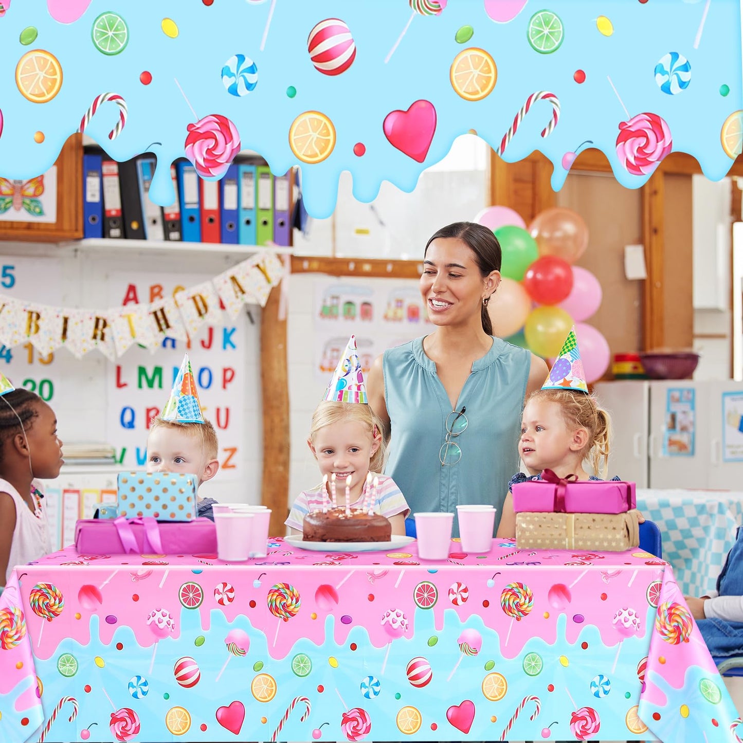 Fanfanwin Candyland Tablecloth – Set of 2 Candy Theme Covers, 108 x 180 cm