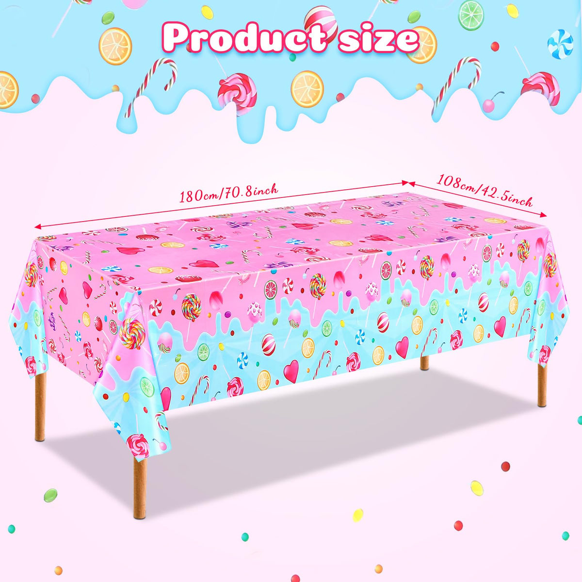 Fanfanwin Candyland Tablecloths – 4 Pack, Colorful Lollipop Pink Party Decor
