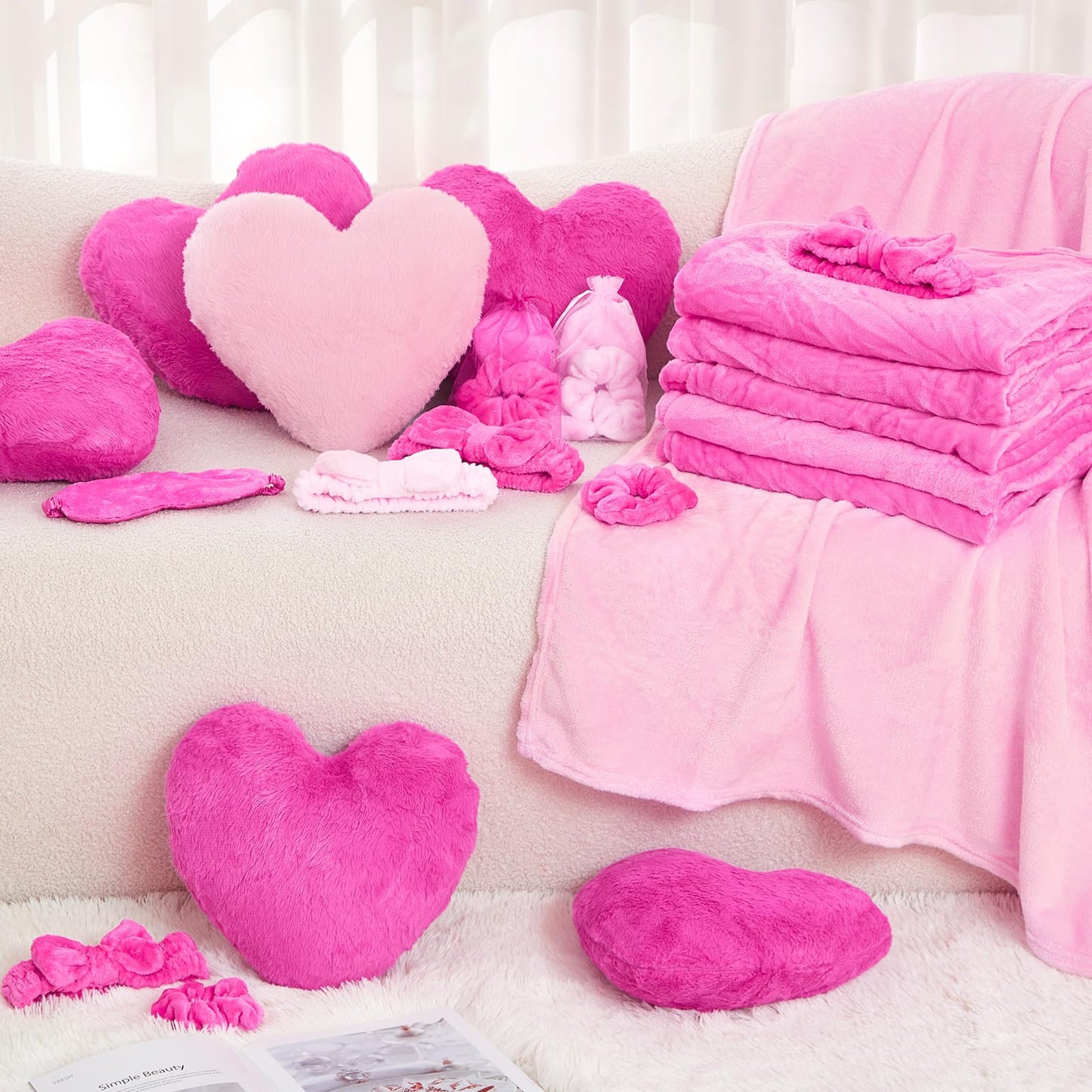 Fanfanwin 36-Piece Pink Sleepover Party Kit for Girls — Blankets, Pillows, Eye Masks, Headbands & Scrunchies