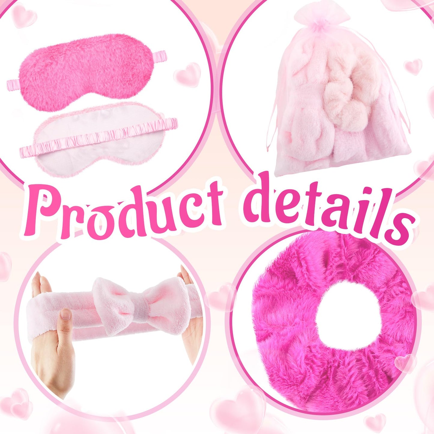 Fanfanwin 36-Piece Pink Sleepover Party Kit for Girls — Blankets, Pillows, Eye Masks, Headbands & Scrunchies