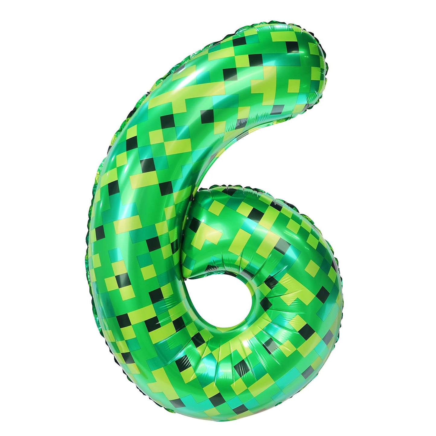 FANGBBO 40in Pixel Giant Number 6 Balloon | Green Foil Mining Theme Birthday Decor