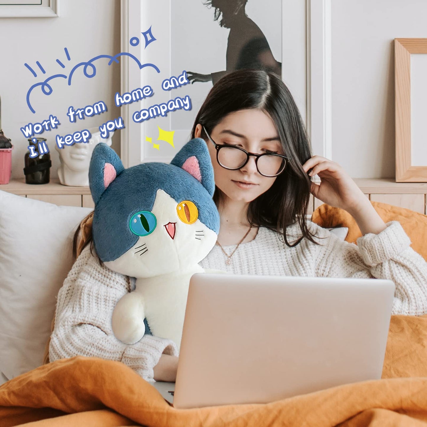 FANGYU Cute Plush Shark Cat Toy – Soft Sleeping Pillow (80cm/31.4in) for Kids, Home & Office